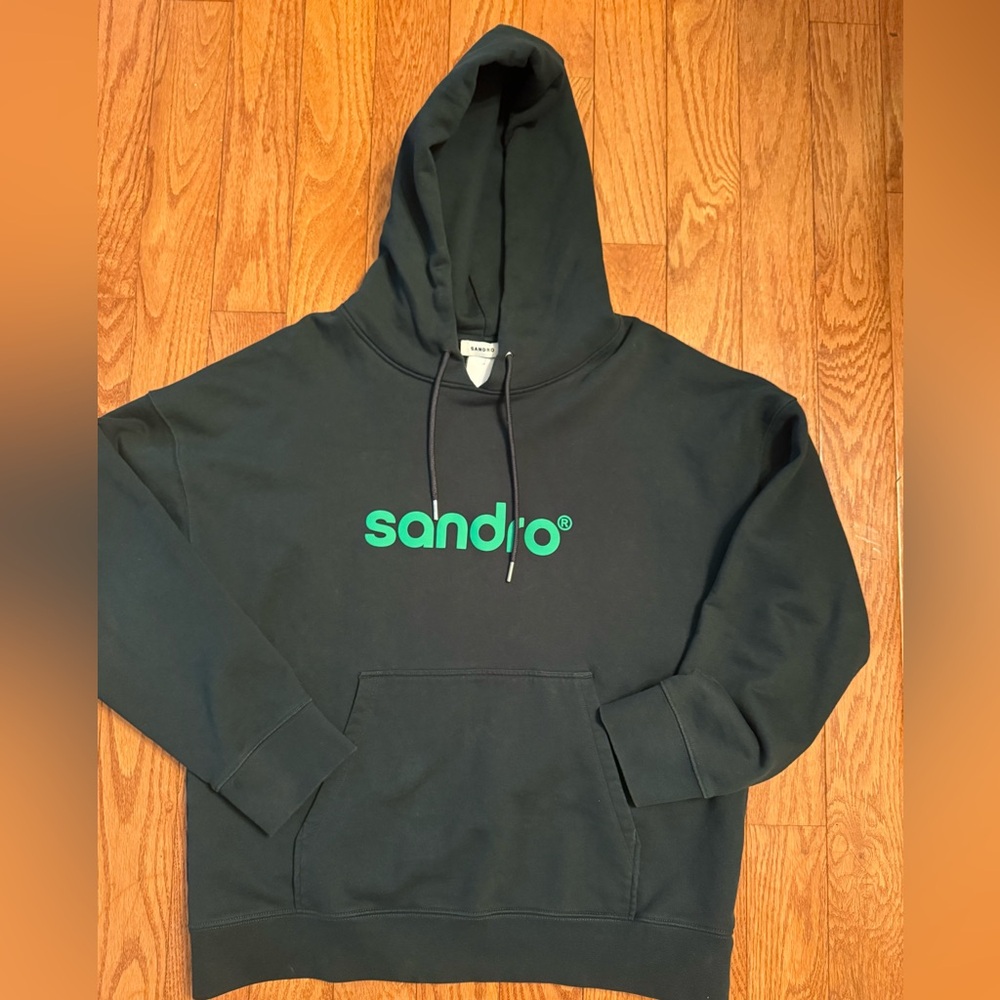 SANDRO Paris Oversized Logo Hoodie Pullover Medium Dark Green